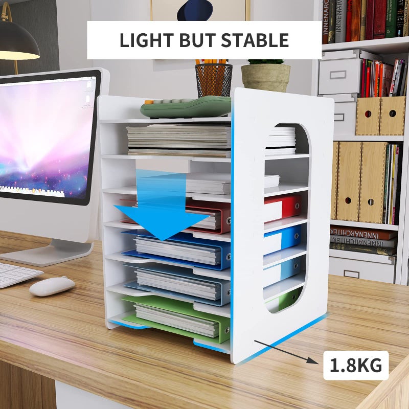 Natwind 7 Tiers Paper Organizer for Desk Desktop White File Holder Office Desk Organizer Mail Letter Tray & Paper Sorter Document Notebooks Storage Rack for Home Office School Classroom - Image 4